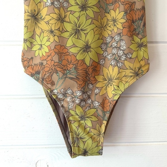 Seea Agra Neo Boho Retro Floral Scoop Neck Cheeky One Piece Bathing Suit Sz XS - Picture 7 of 13
